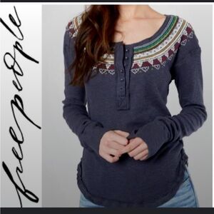 We the free embroidered henley long sleeve top size S